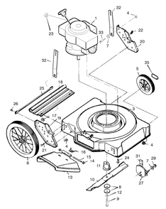 Mower Housing Assembly Diagram and Parts List for 22547C 1996 Briggs and Stratton Lawn Mower